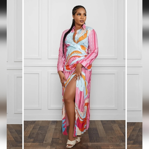 NWTs High Slit Twisted Shirt Dress - Picture 3 of 5